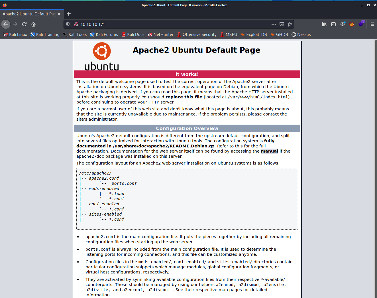 Apache2 Ubuntu Default Webpage port 80